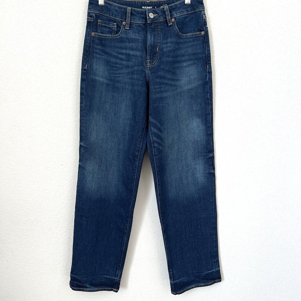 Old Navy Womens Wide Leg Jeans Sz 2 Dark Wash Whiskers O.G. Loose High Rise NWOT